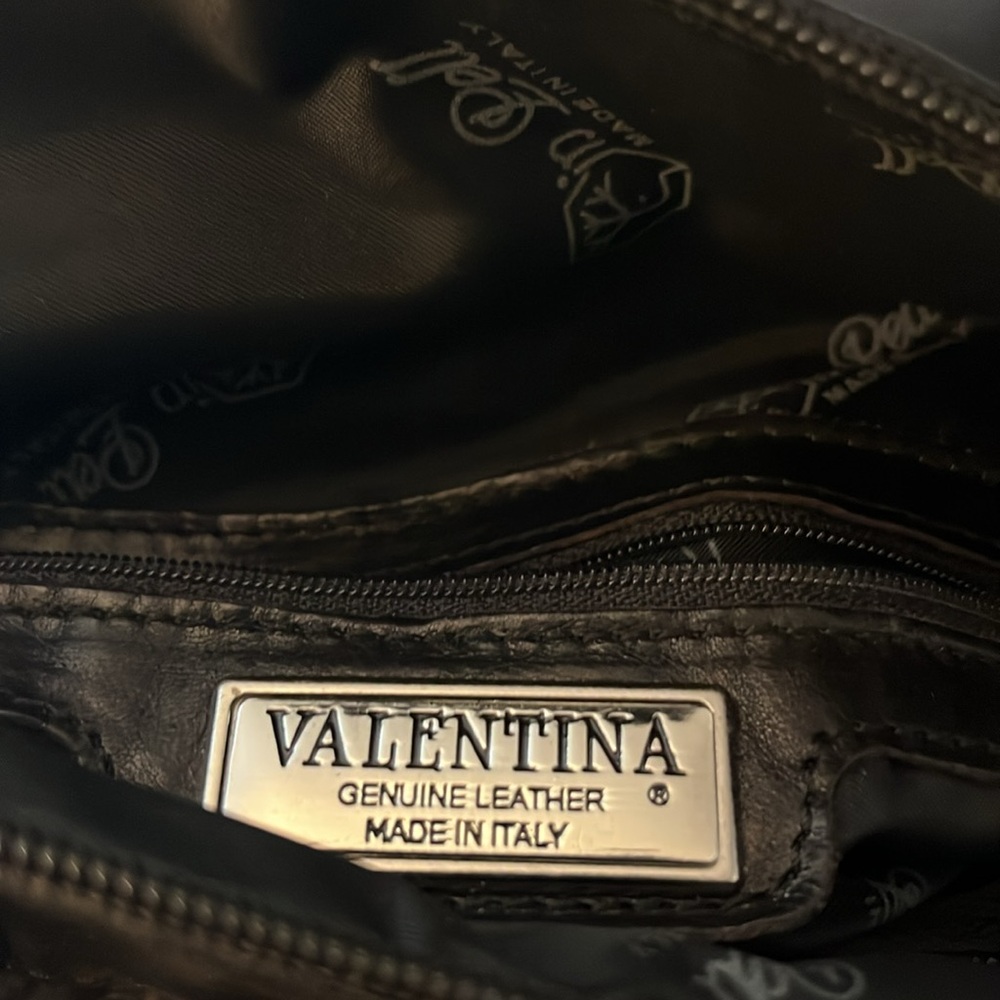 Valentina Italia Black Woven Leather Two Handle Zipper Laptop Tote Bag Purse - Picture 14 of 16